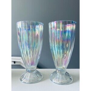 Iridescent Milkshake Set of 2 or 4 • 7” Holographic Retro Soda Fountain Cups